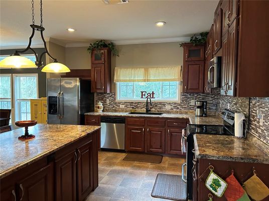 Interior, Kitchen, Pendant Lights, Recessed Lighting, Stainless Steel Appliances