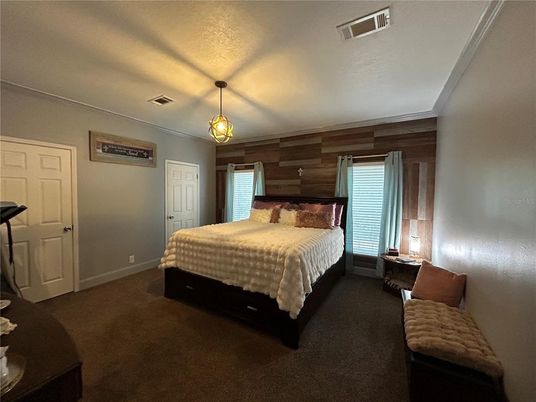 Bedroom, Interior, Pendant Lights, Wooden Walls
