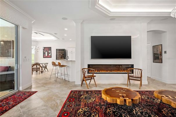 Dining room, Fireplace, Interior, Recessed Lighting