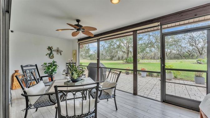 Dining room, Interior, Recessed Lighting, Sun Room, Wood Texture Flooring