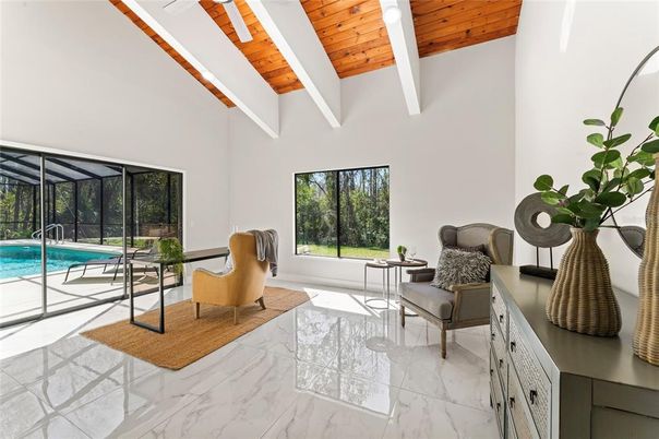 Interior, Living room, Marble, Pool, Sun Room, Wooden Ceilings