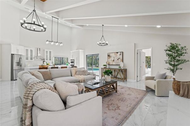 Chandelier, Interior, Kitchen, Living room, Marble, Pendant Lights, Recessed Lighting