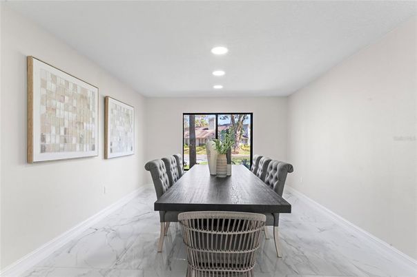 Dining room, Interior, Marble, Recessed Lighting