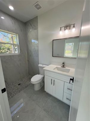 Bathroom, Interior, Marble Walls, Recessed Lighting