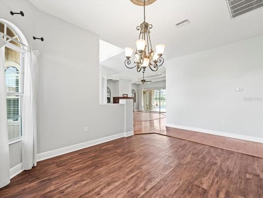 Chandelier, Empty room, Interior, Wood Texture Flooring