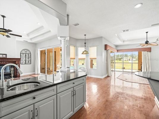 Interior, Kitchen, Pendant Lights, Recessed Lighting, Wood Texture Flooring