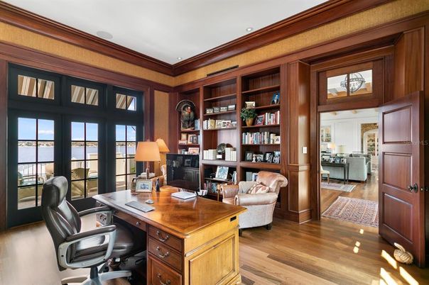 Home Office, Interior, Recessed Lighting, Wood Texture Flooring