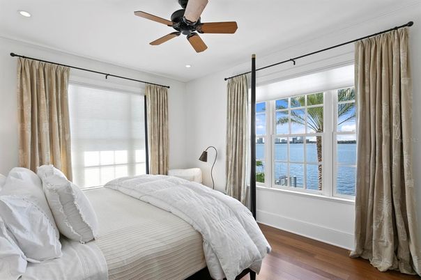 Bedroom, Interior, Recessed Lighting, Water, Wood Texture Flooring