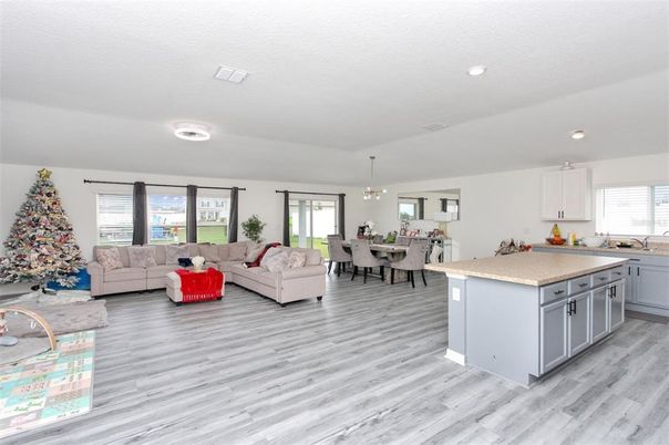 Dining room, Interior, Kitchen, Living room, Pendant Lights, Recessed Lighting, Wood Texture Flooring