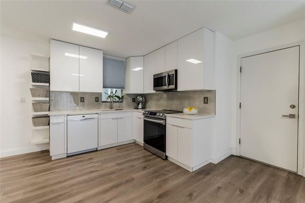 Interior, Kitchen, Stainless Steel Appliances, Wood Texture Flooring