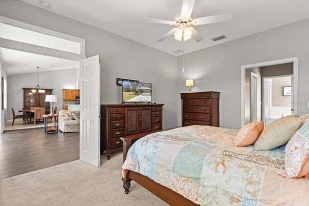 Bedroom, Dining room, Interior, Pendant Lights, Wood Texture Flooring