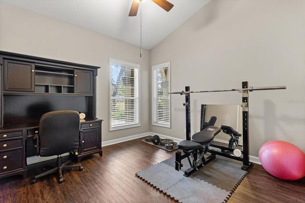 Fitness Equipment, Home Office, Interior, Wood Texture Flooring