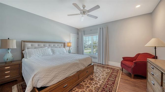 Bedroom, Interior, Recessed Lighting, Wood Texture Flooring
