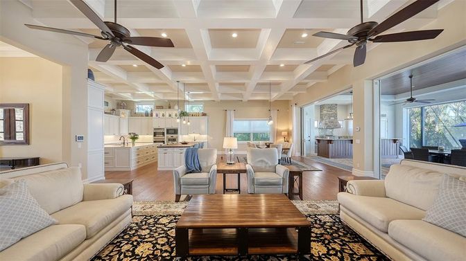 Interior, Kitchen, Living room, Pendant Lights, Recessed Lighting, Wood Texture Flooring