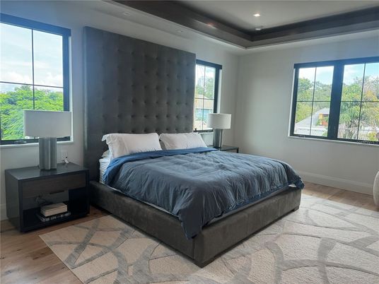 Bedroom, Interior, Recessed Lighting, Wood Texture Flooring