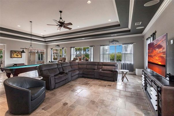 Billiard Table, Game Room, Interior, Living room, Pendant Lights, Recessed Lighting