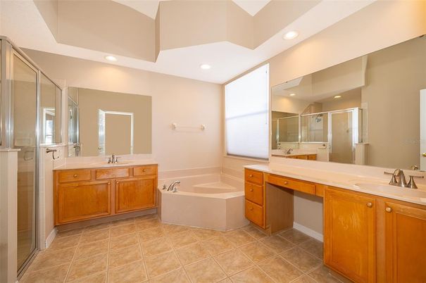 Bathroom, Dual Sink Vanities, Glass Shower, Interior, Recessed Lighting