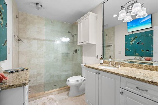 Bathroom, Glass Shower, Interior, Recessed Lighting