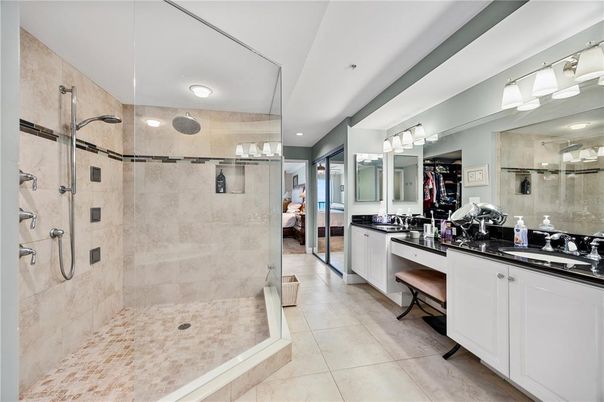 Bathroom, Dual Sink Vanities, Glass Shower, Interior, Recessed Lighting