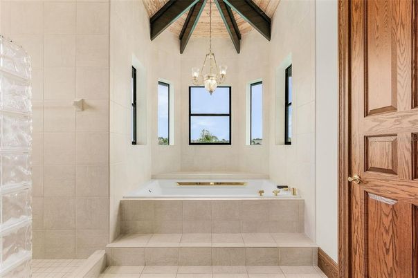 Bathroom, Interior, Pendant Lights, Wooden Beams