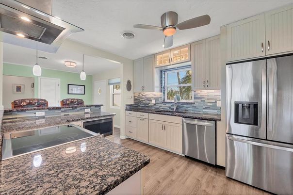 Interior, Kitchen, Pendant Lights, Stainless Steel Appliances, Wood Texture Flooring