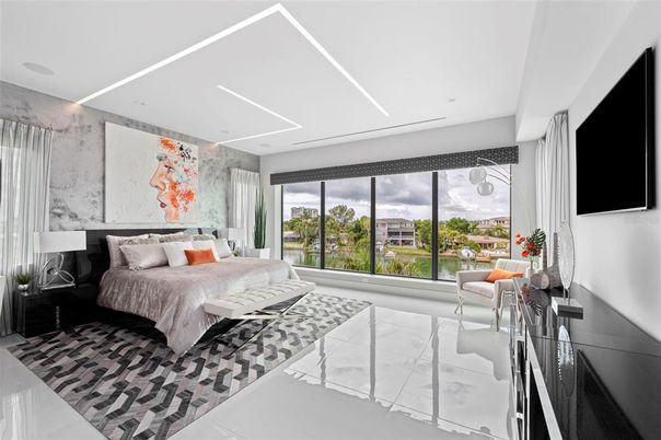 Bedroom, Interior, Marble, Recessed Lighting