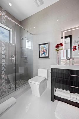 Bathroom, Glass Shower, Interior, Recessed Lighting