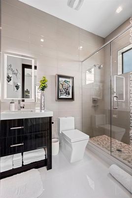 Bathroom, Glass Shower, Interior, Recessed Lighting