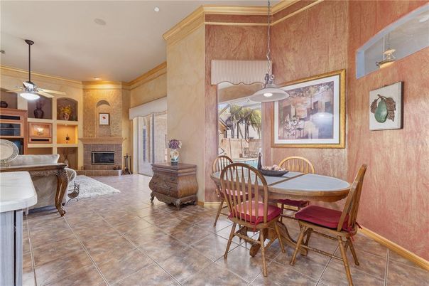 Dining room, Fireplace, Interior, Pendant Lights, Recessed Lighting
