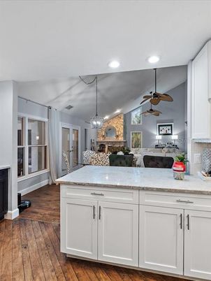 Interior, Kitchen, Pendant Lights, Recessed Lighting, Wood Texture Flooring