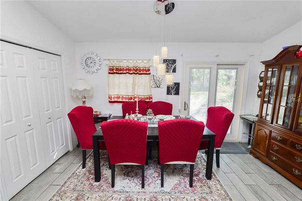 Dining room, Interior, Pendant Lights, Wood Texture Flooring