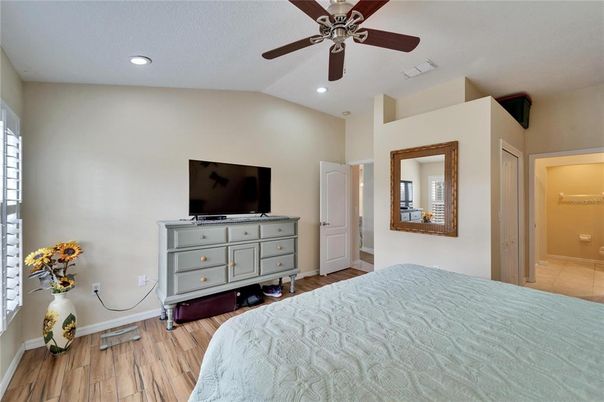Bedroom, Interior, Recessed Lighting, Wood Texture Flooring