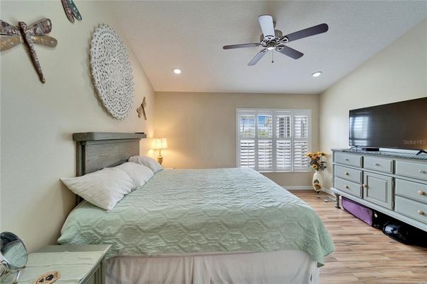 Bedroom, Interior, Recessed Lighting, Wood Texture Flooring