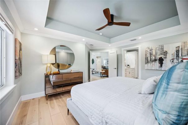 Bedroom, Interior, Recessed Lighting, Wood Texture Flooring
