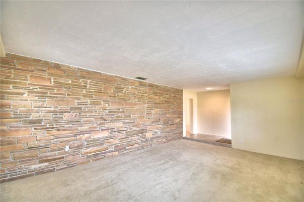 Empty room, Interior, Recessed Lighting, Stone Walls