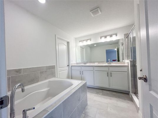 Bathroom, Dual Sink Vanities, Glass Shower, Interior, Recessed Lighting