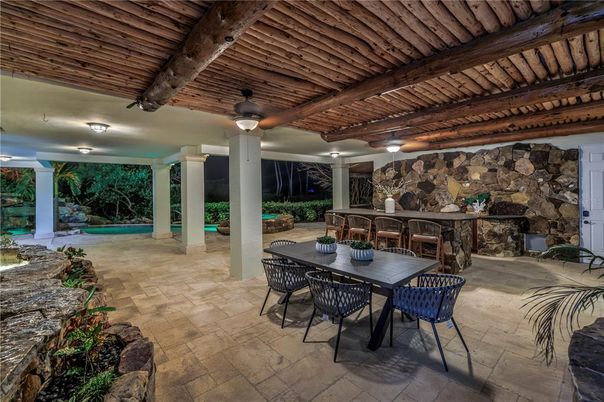 Exterior, Pool, Wooden Beams