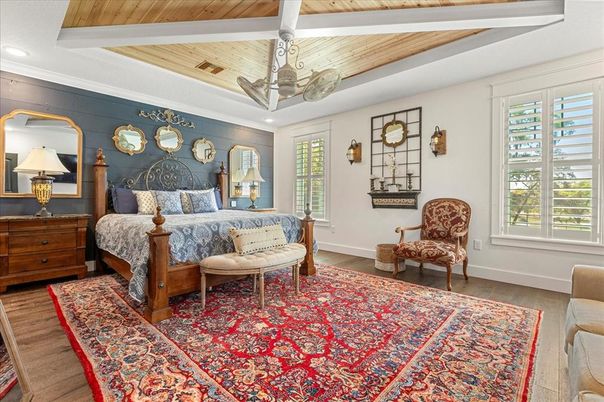Bedroom, Interior, Recessed Lighting, Wooden Ceilings, Wood Texture Flooring