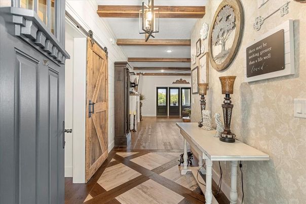 Interior, Pendant Lights, Recessed Lighting, Wooden Beams, Wood Texture Flooring