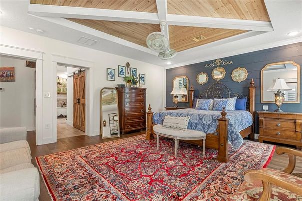 Bedroom, Interior, Recessed Lighting, Wooden Ceilings, Wood Texture Flooring