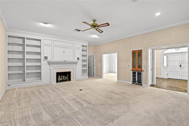 Empty room, Fireplace, Interior, Recessed Lighting