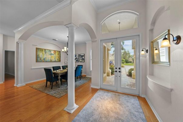 Chandelier, Dining room, Interior, Wood Texture Flooring