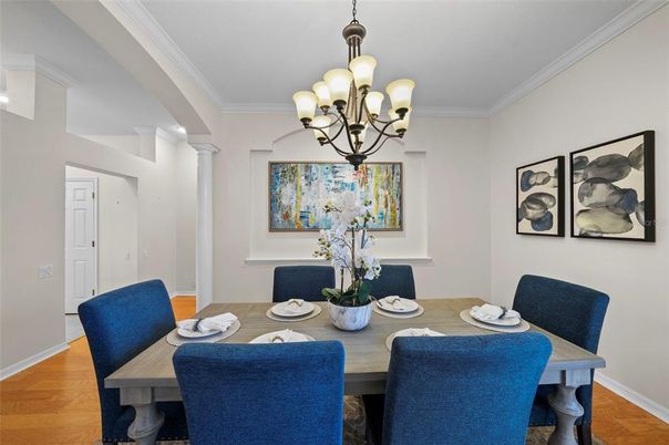 Chandelier, Dining room, Interior, Wood Texture Flooring