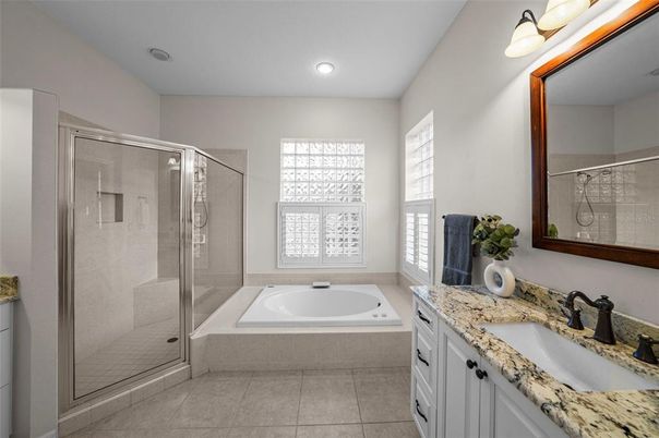 Bathroom, Dual Sink Vanities, Glass Shower, Interior, Recessed Lighting