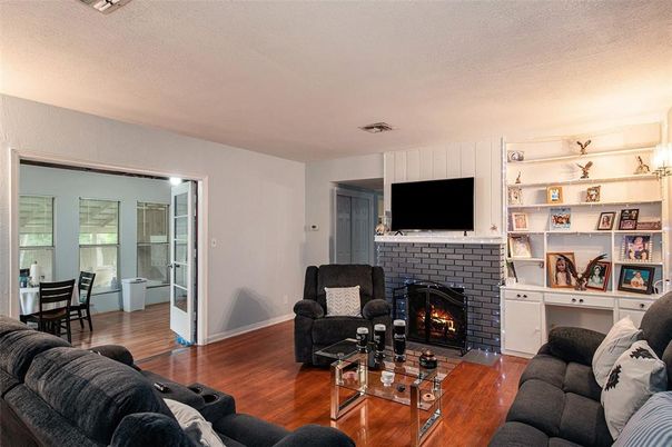 Dining room, Fireplace, Interior, Living room, Wood Texture Flooring