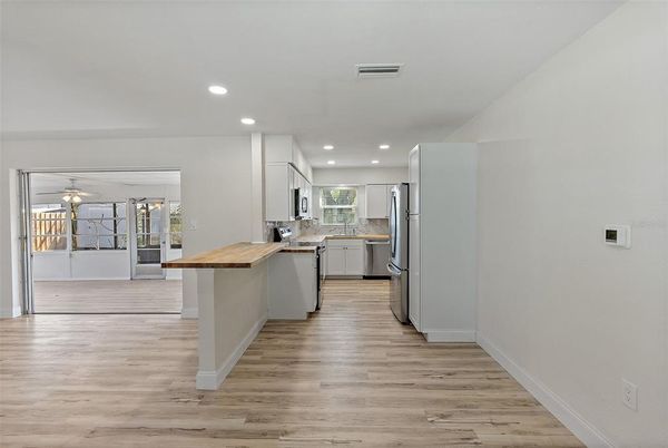 Interior, Kitchen, Recessed Lighting, Wood Texture Flooring
