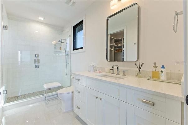 Bathroom, Dual Sink Vanities, Glass Shower, Interior, Recessed Lighting
