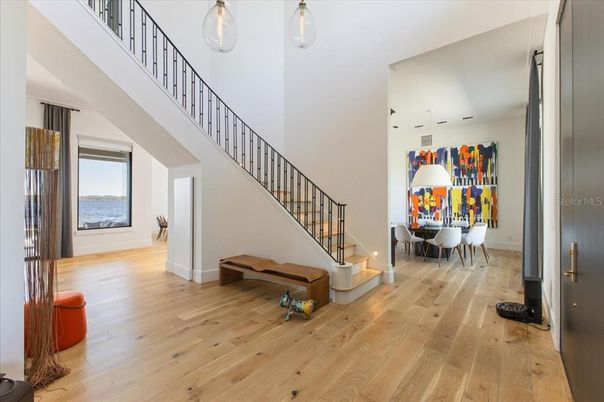 Dining room, Interior, Pendant Lights, Wood Texture Flooring
