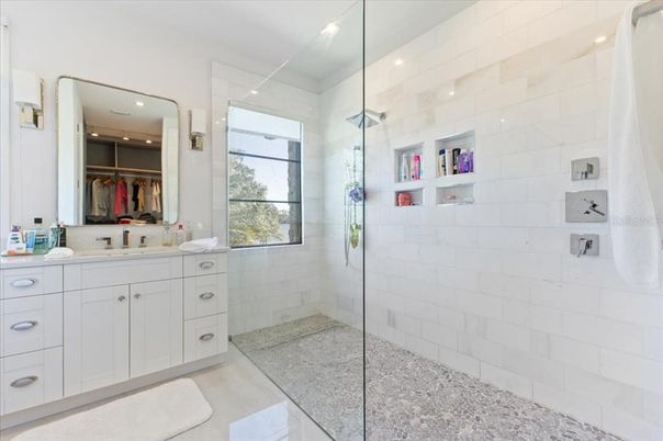 Bathroom, Glass Shower, Interior, Recessed Lighting