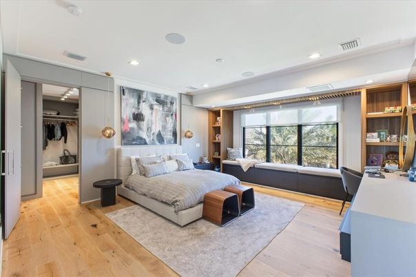 Bedroom, Home Office, Interior, Recessed Lighting, Wood Texture Flooring